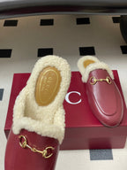 GG horsebit flat mules red cowhide 534711