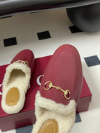 GG horsebit flat mules red cowhide 534711