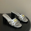 CD 26 Chunky Heel Sandals 50 Metallic Silver Leather 593520