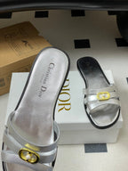 CC 26 Chunky Heel Sandals Metallic Silver Leather 593527