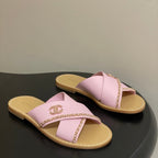 CC 26 Criss-cross Strap Slipper Pink Beige Sheepskin 593301