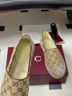 GG 26ss Slip-on Loafers Rhinestones Beige Brown Double G Canvas 593500