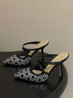 CD 26 High-Heeled Mules Black Diamond Mesh Sheepskin 593590