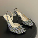 CD 26 Slingback 85 Multicolor Plaid Leather Silk Fabric 593600