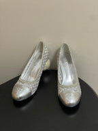 CC 26 Beaded Sequin Pump With Double C Pearl Heel Silver Mesh Leather 593160