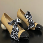 CC 26 Double C Pearl Heel Pump With Silk Ribbon Beige Sheepskin 593156