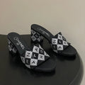 CC 26s Sandals 70 Black Sheepskin Rhinestones 649519