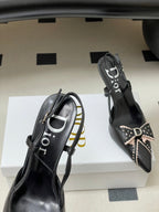 CD 26 D'Trick Slingback Heels 10cm Black Bow Detail Sheepskin 632583