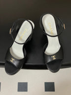 CC 26SS Platform Sandals 120mm Black Double C Sheepskin 632572
