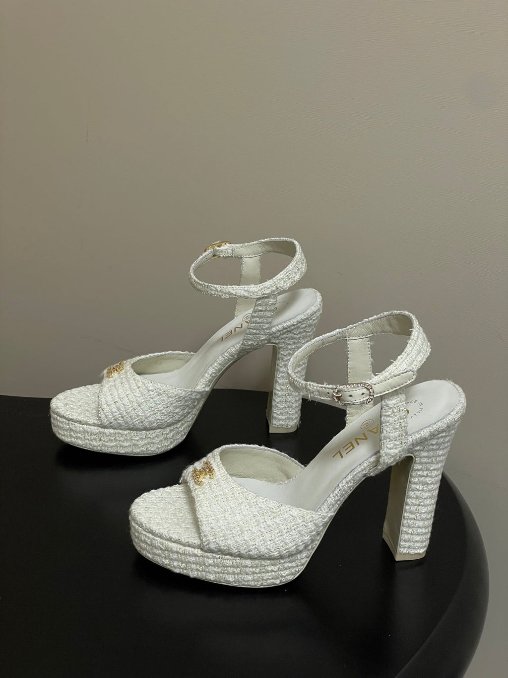 CC 26SS Platform Sandals 120mm White Double C Tweed 632569