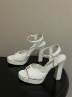 CC 26SS Platform Sandals 120mm White Double C Tweed 632569