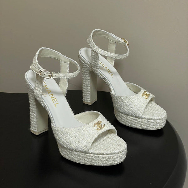 CC 26SS Platform Sandals 120mm White Double C Tweed 632569