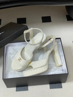 CC 26SS Platform Sandals 120mm White Double C Tweed 632569