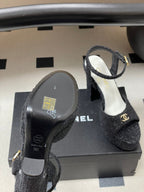 CC 26SS Platform Sandals 120mm Black Double C Tweed 632570