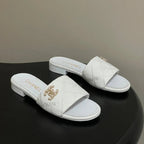 CC 26s Flat Sandals White Canvas Sheepskin Double C 649510