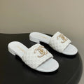 CC 26s Flat Slippers White Fabric Sheepskin 649491