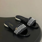 CC 26s Pearl Flat Sandals Black White Patent Leather 649543
