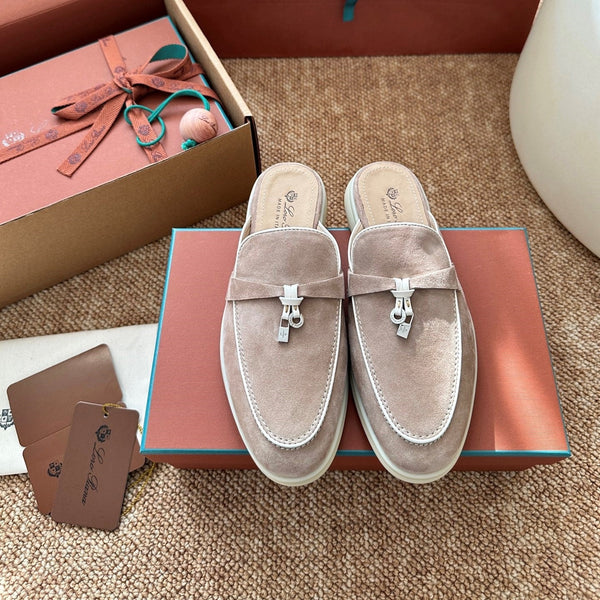 Loro Piana Charms Walk Flat Mules Sand Suede 623546