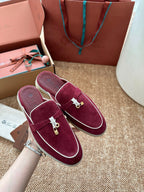 Loro Piana Charms Walk Flat Mules Burgundy Suede 623547