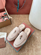 Loro Piana Charms Walk Flat Mules Pale PInk Suede 623548
