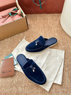 Loro Piana Charms Walk Flat Mules Dark blue Suede 623553