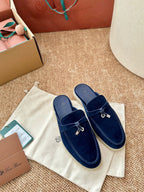 Loro Piana Charms Walk Flat Mules Dark blue Suede 623553