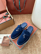 Loro Piana Charms Walk Flat Mules Dark blue Suede 623553
