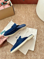 Loro Piana Charms Walk Flat Mules Dark blue Suede 623553