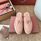 Loro Piana Charms Walk Flat Mules Himalayan Salt Suede 623554