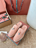 Loro Piana Charms Walk Flat Mules Himalayan Salt Suede 623554