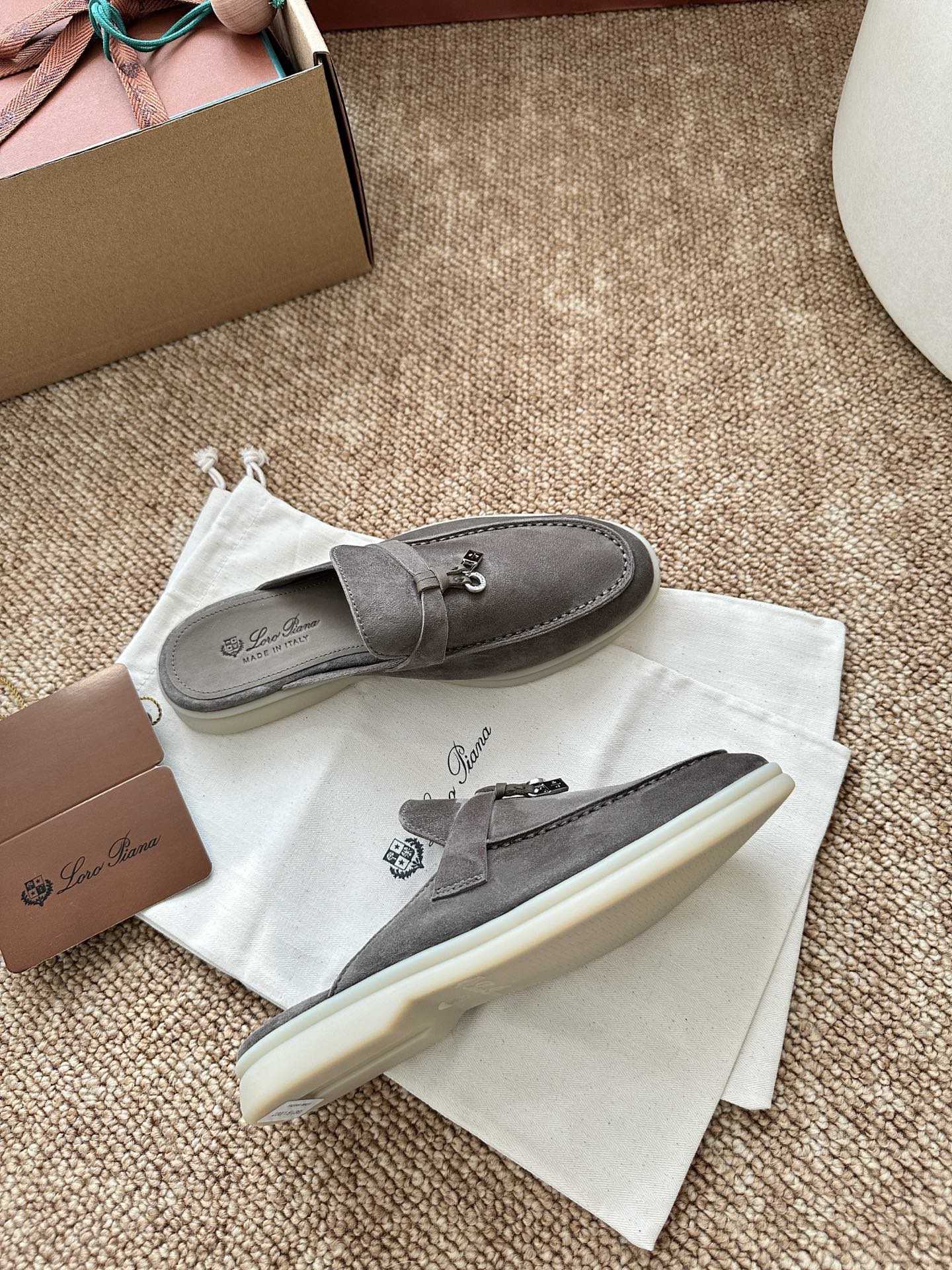 Loro Piana Charms Walk Flat Mules Dark Brown Suede 623555