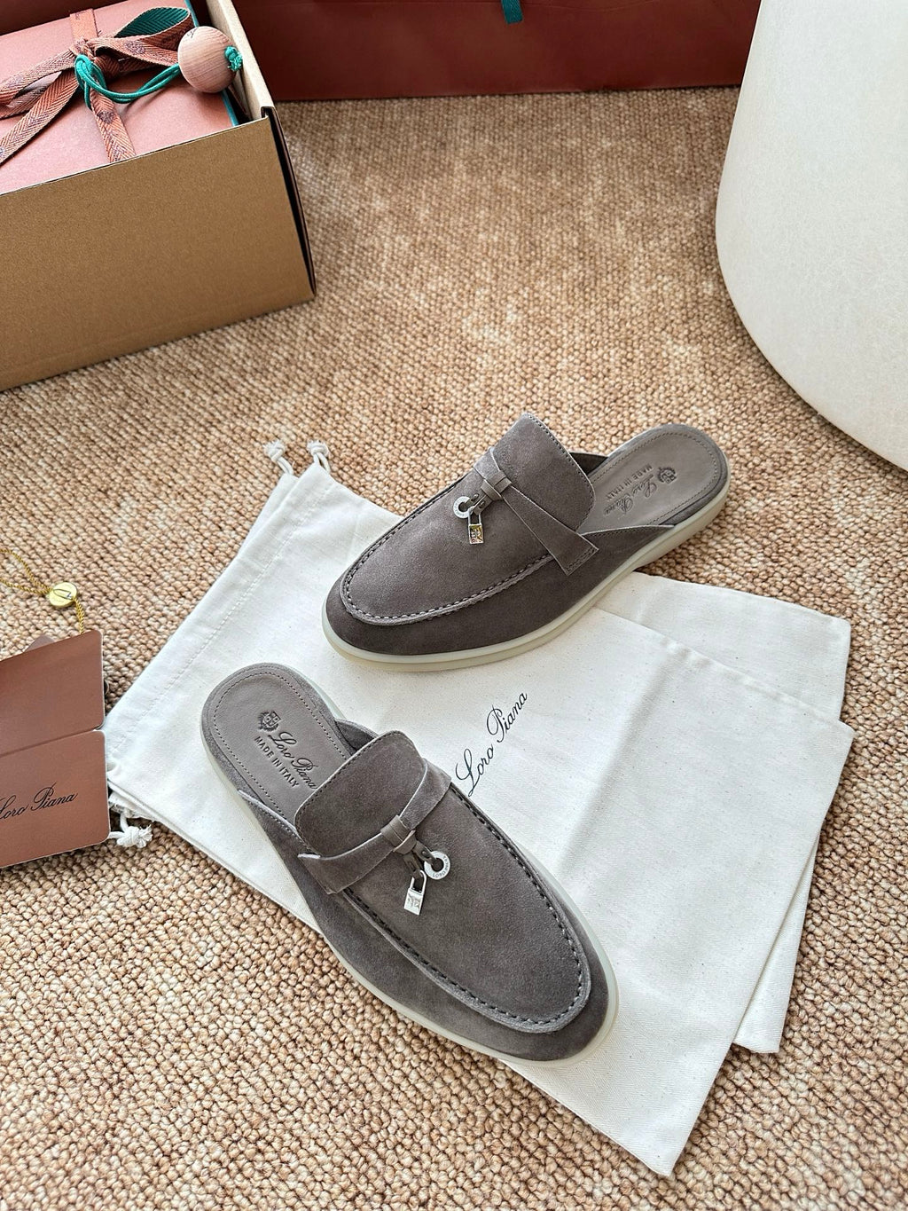Loro Piana Charms Walk Flat Mules Dark Brown Suede 623555