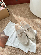 Loro Piana Charms Walk Flat Mules Apricot Suede 623556
