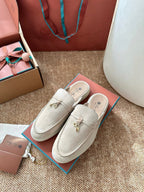Loro Piana Charms Walk Flat Mules Apricot Suede 623556