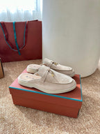 Loro Piana Charms Walk Flat Mules Apricot Suede 623556