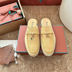 Loro Piana Charms Walk Flat Mules Saffron Tea Suede 623559