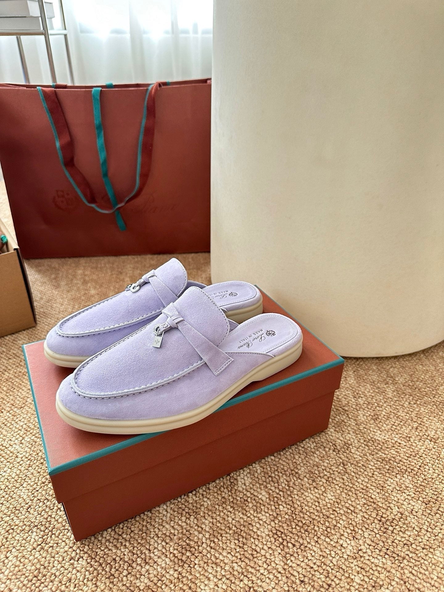 Loro Piana Charms Walk Flat Mules Light Purple Suede 623438