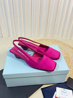 PRA SQUARE TOE SLINGBACK PUMPS BARBIE PINK SATIN
