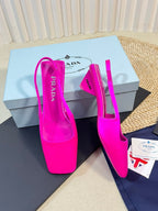 PRA SQUARE TOE SLINGBACK PUMPS BRIGHT PINK SATIN