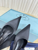 PRA POINTED TOE SLINGBACK PUMPS BLACK SATIN
