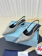 PRA POINTED TOE SLINGBACK PUMPS SNAKESKIN MOTIF SATIN