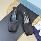 PRA SQUARE TOE MULES BLACK SATIN