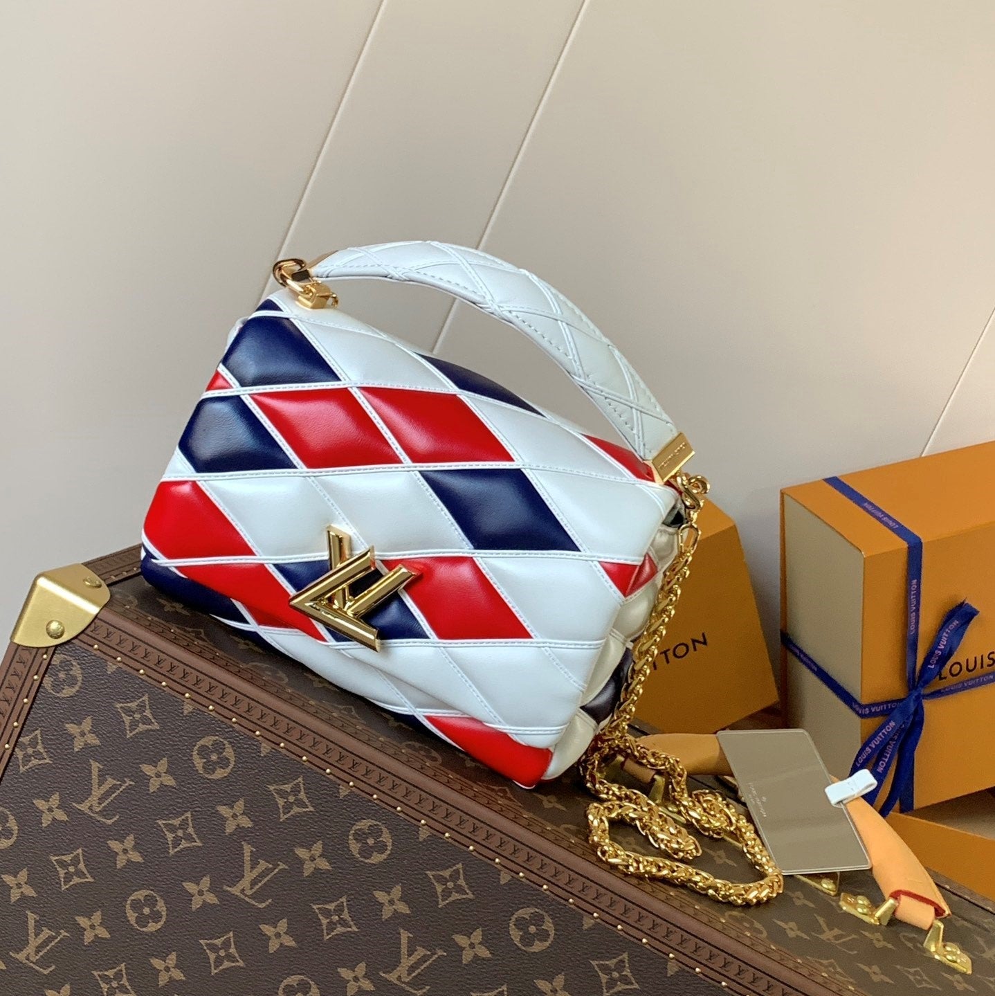 LV GO-14 MM 23cm Black White Red Lambskin GHW