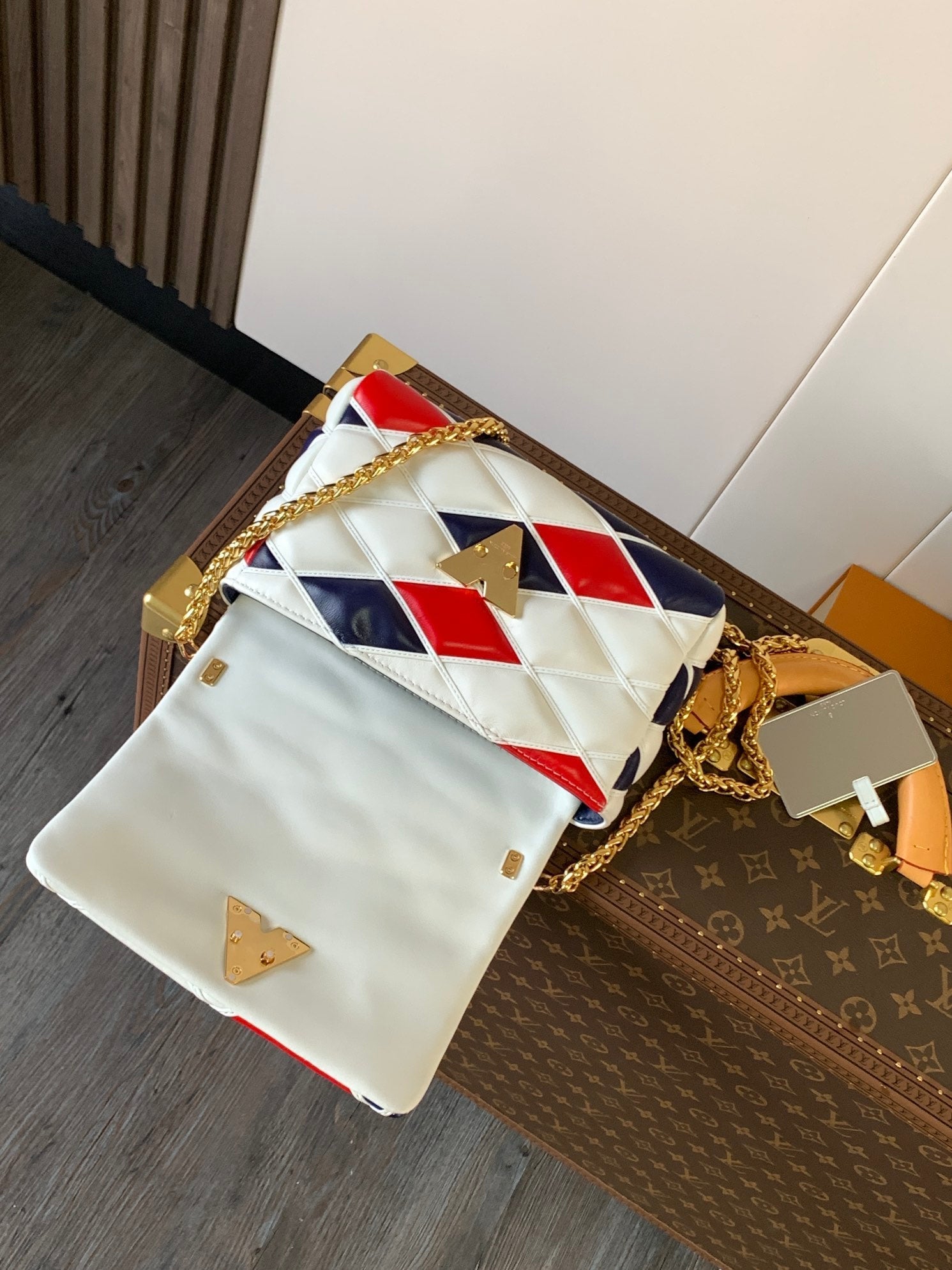 LV GO-14 MM 23cm Black White Red Lambskin GHW