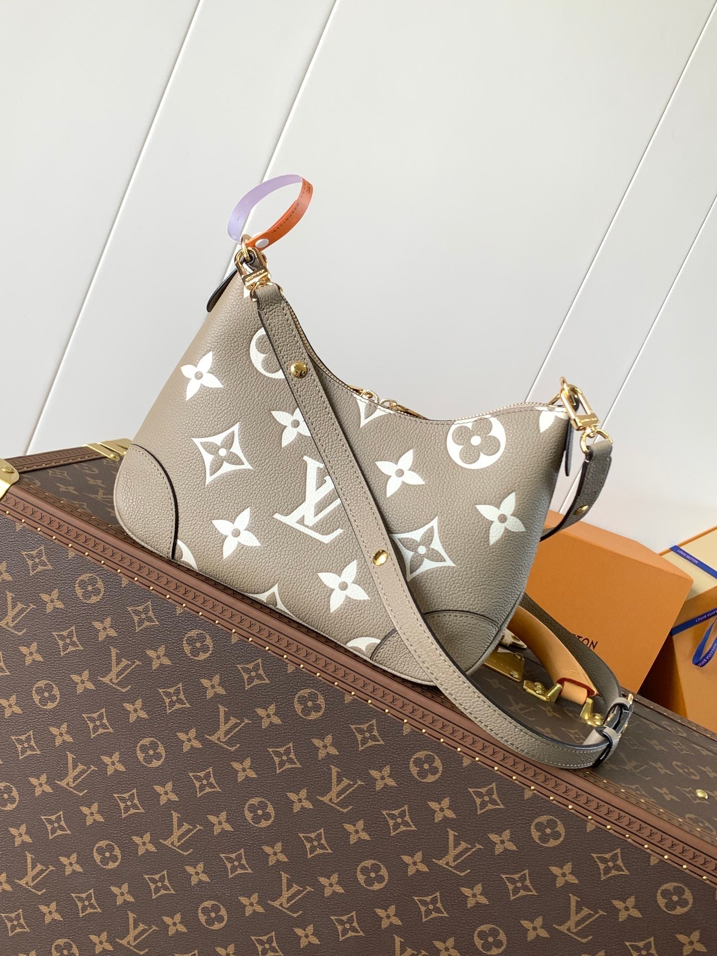 LV Boulogne PM 29cm Gray Cream Embossed Cowhide GHW