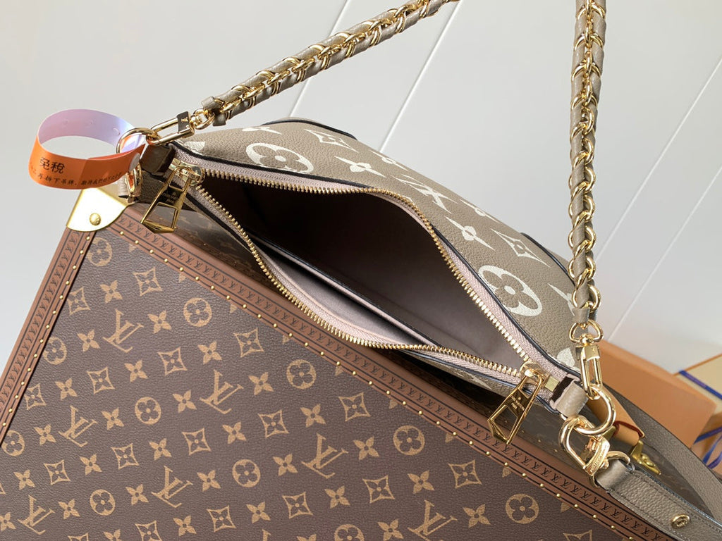 LV Boulogne PM 29cm Gray Cream Embossed Cowhide GHW