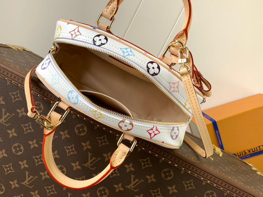 LV Handbag East West White Beige Monogram Canvas Cowhide