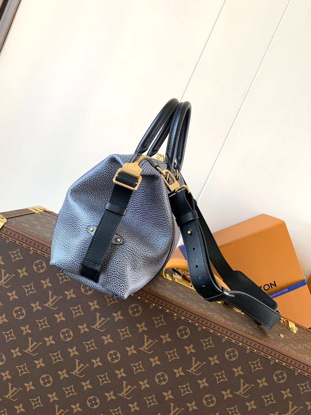 LV Nano LV Biker 38cm Black Light Gray Sheepskin & Cowhide Metal