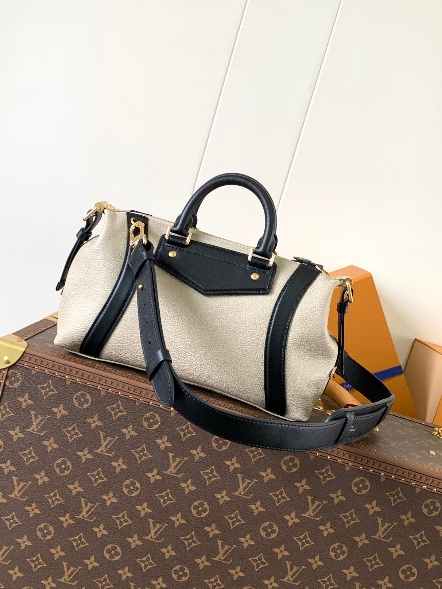 LV Nano LV Biker 30cm Black Beige Sheepskin & Cowhide Metal