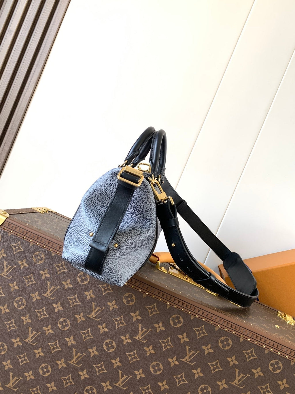 LV Nano LV Biker 30cm Black Light Gray Sheepskin & Cowhide Metal